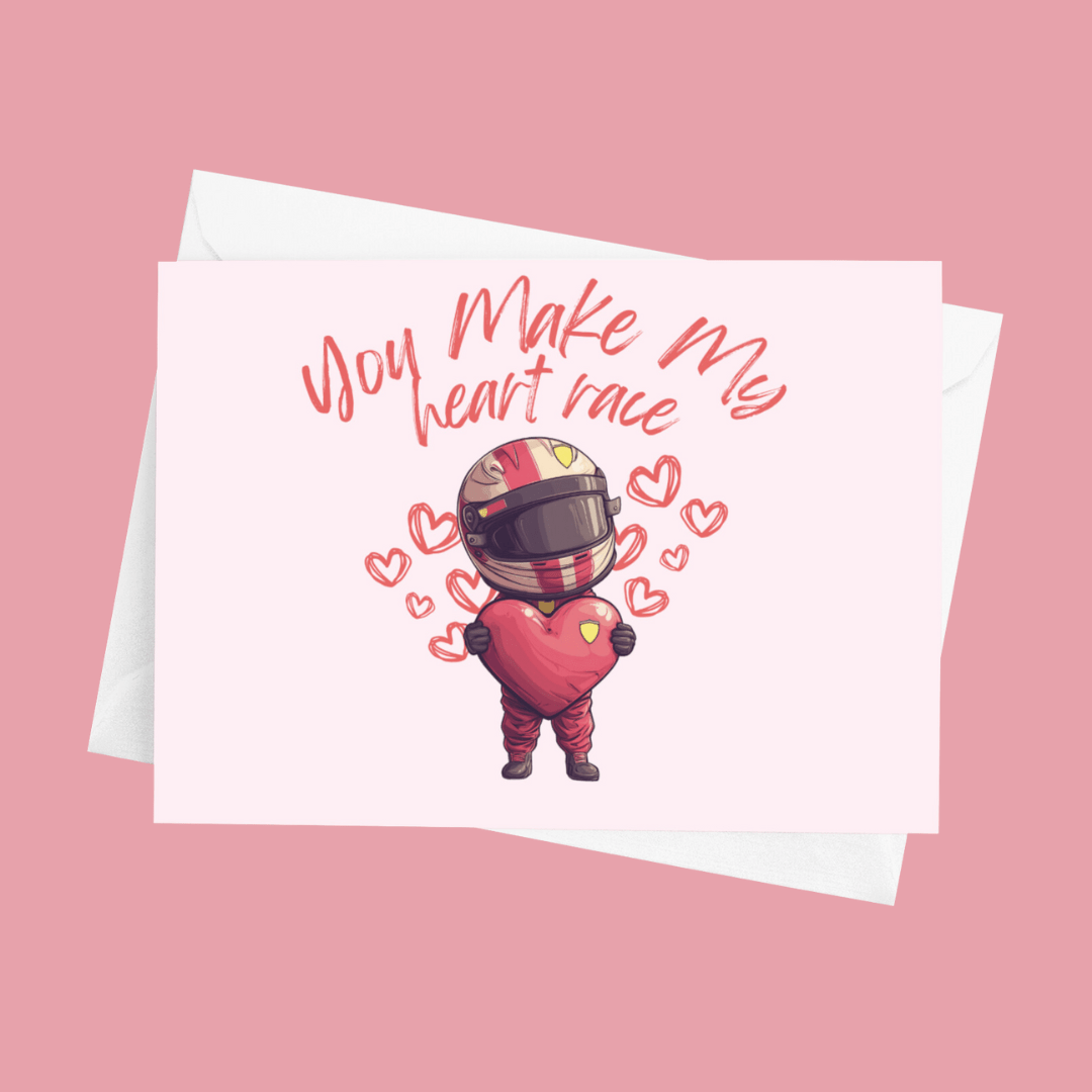 Red Racer Heart Racing Greeting Card | FormulaFanatics
