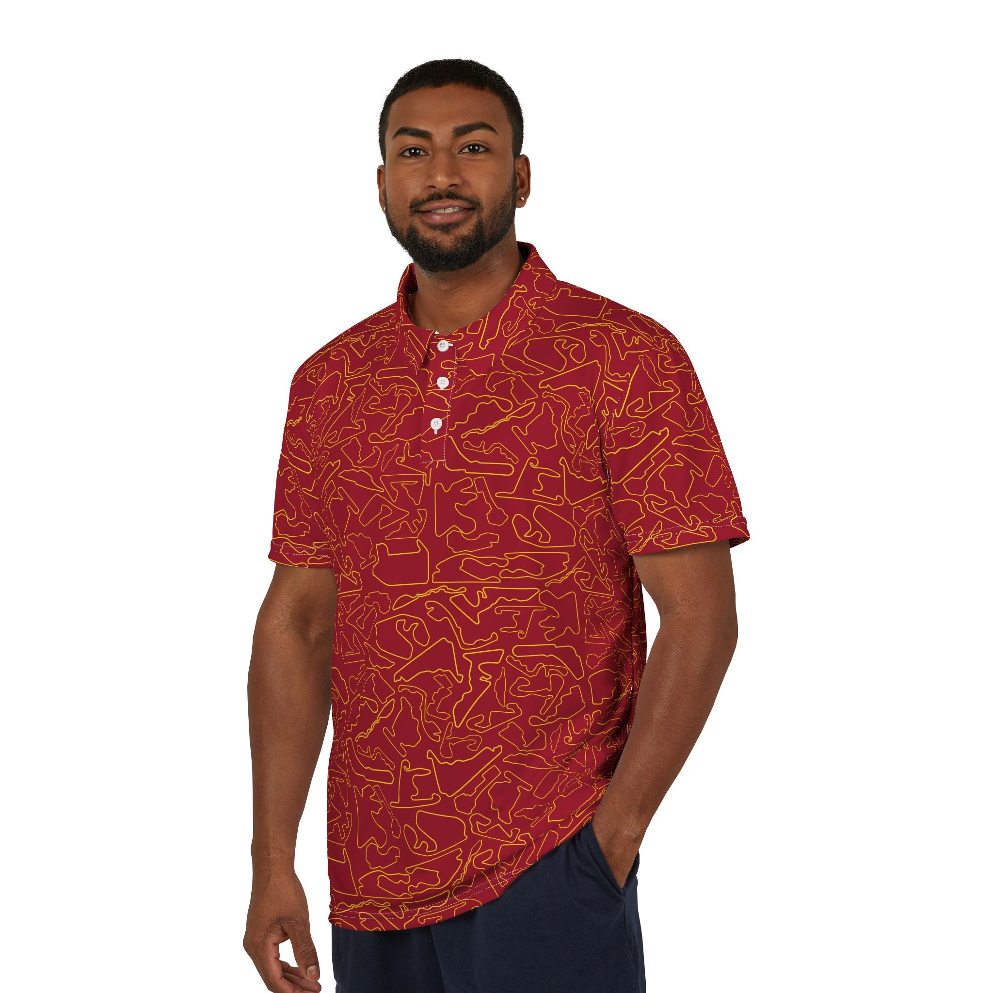 Tracks & Tees Polo Shirt | Gold & Red