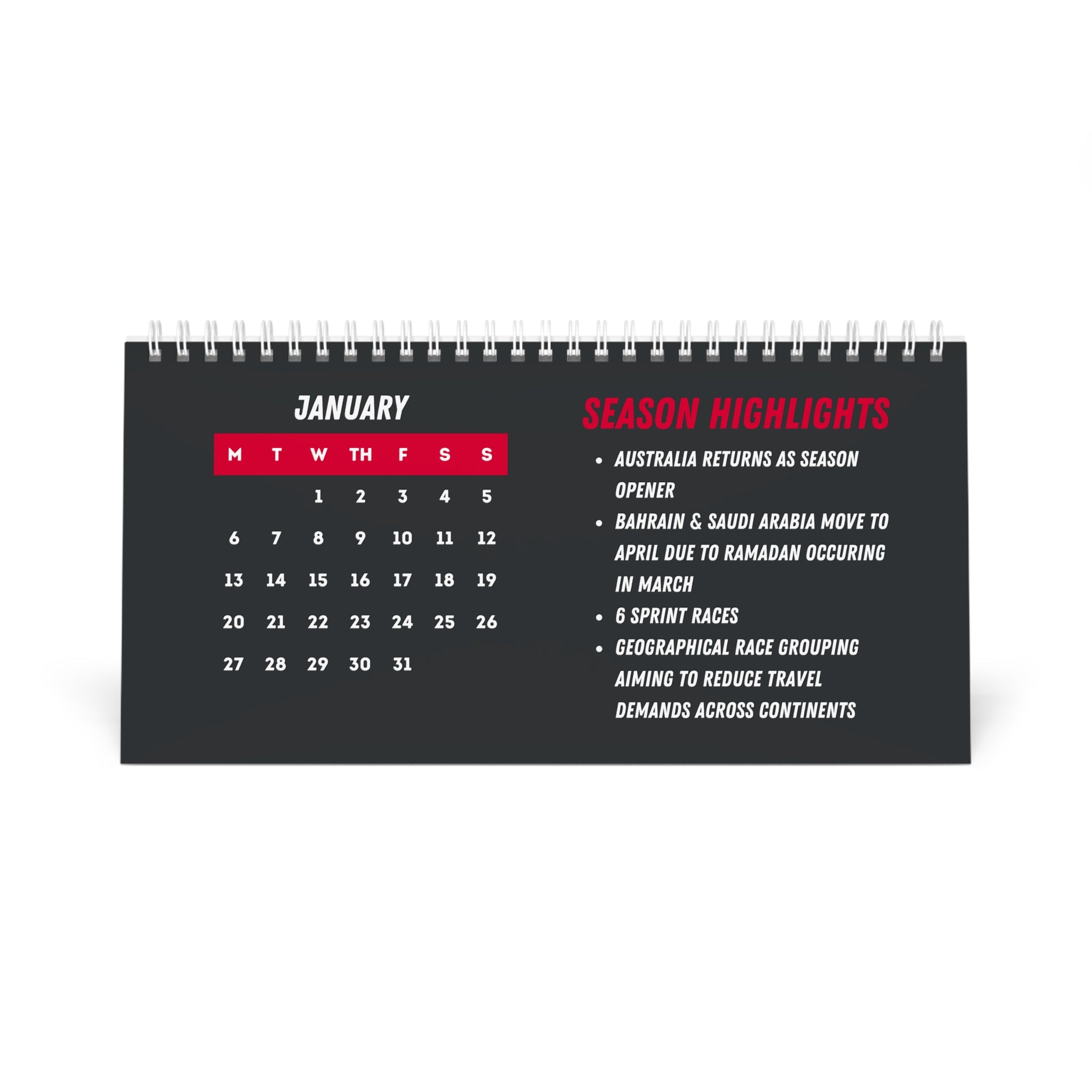 2025 Race Schedule Desk Calendar - AUS/NZ