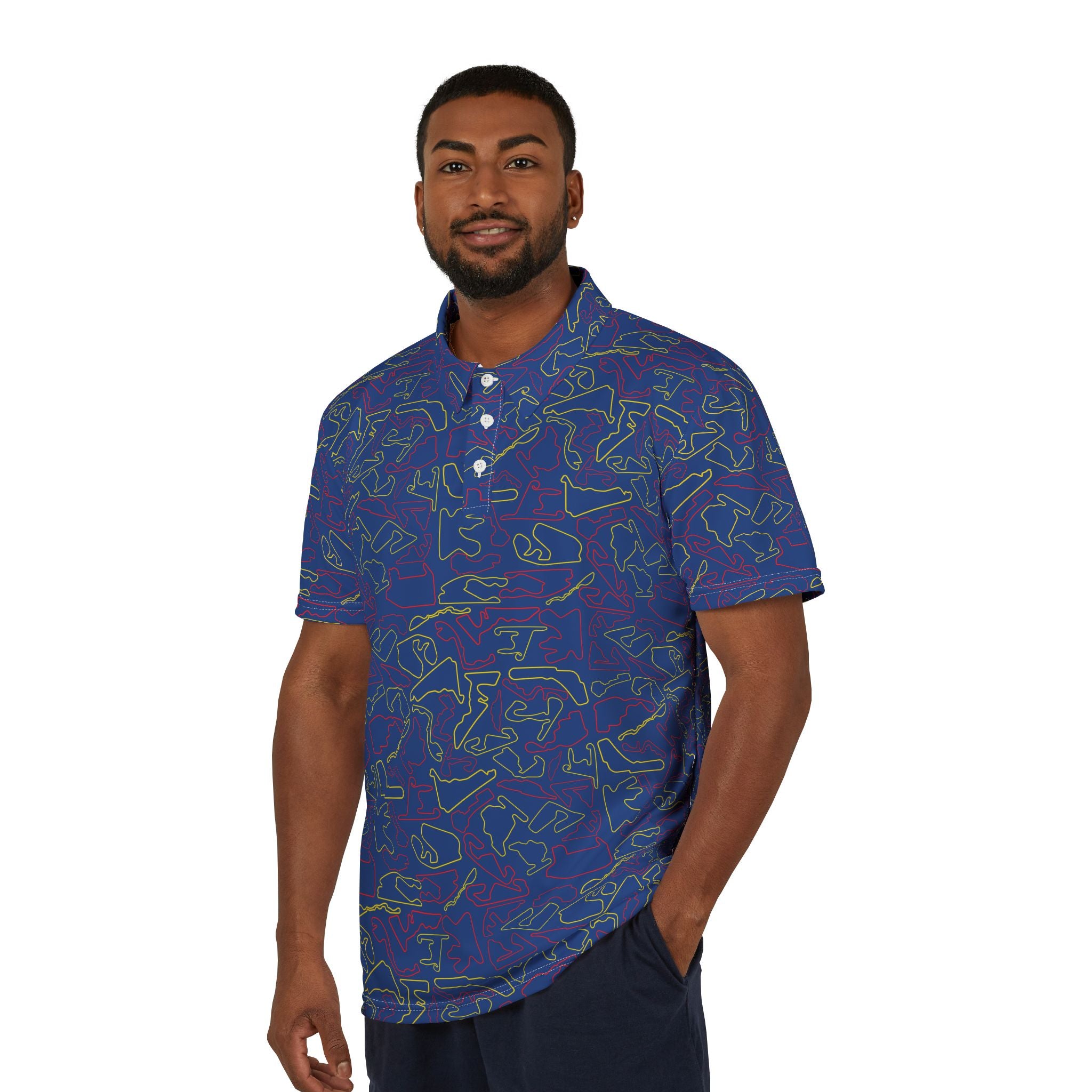 Tracks & Tees Polo Shirt | Blue, Red & Yellow