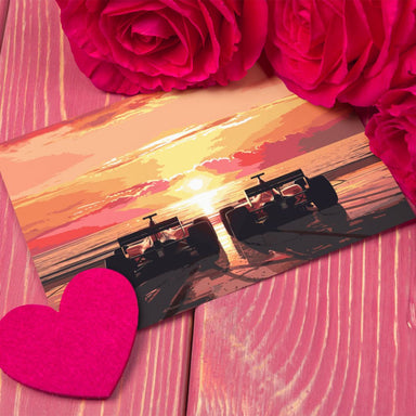 Sunset Finish Line Greeting Card - FormulaFanatics