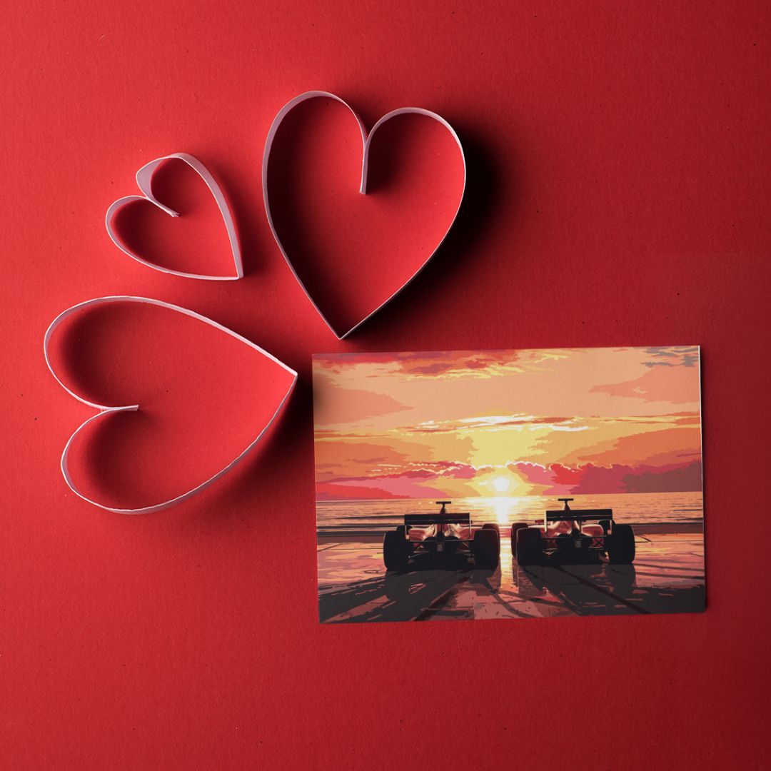 Sunset Finish Line Greeting Card - FormulaFanatics