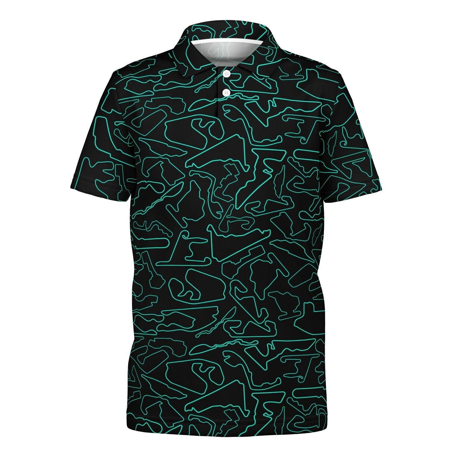 Track Outlines Teal & Black Kids Polo Shirt