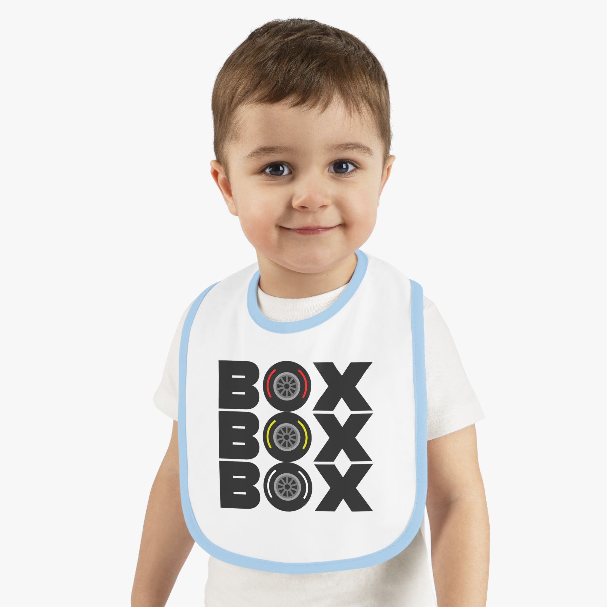 BOX BOX BOX Baby Contrast Trim Jersey Bib