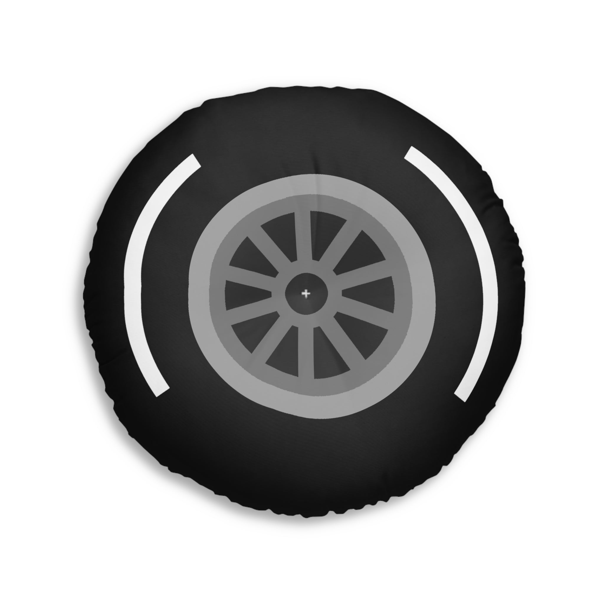 Motorsport Tire - White Tufted Floor Pillow, Round - FormulaFanatics