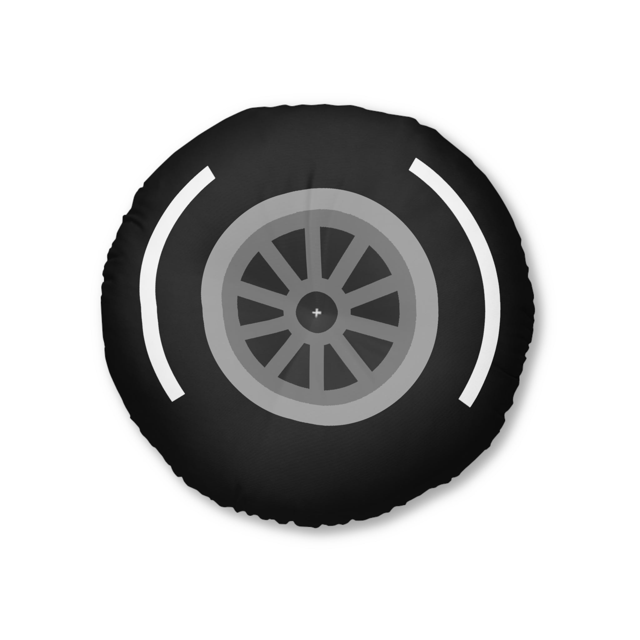 Motorsport Tire - White Tufted Floor Pillow, Round - FormulaFanatics