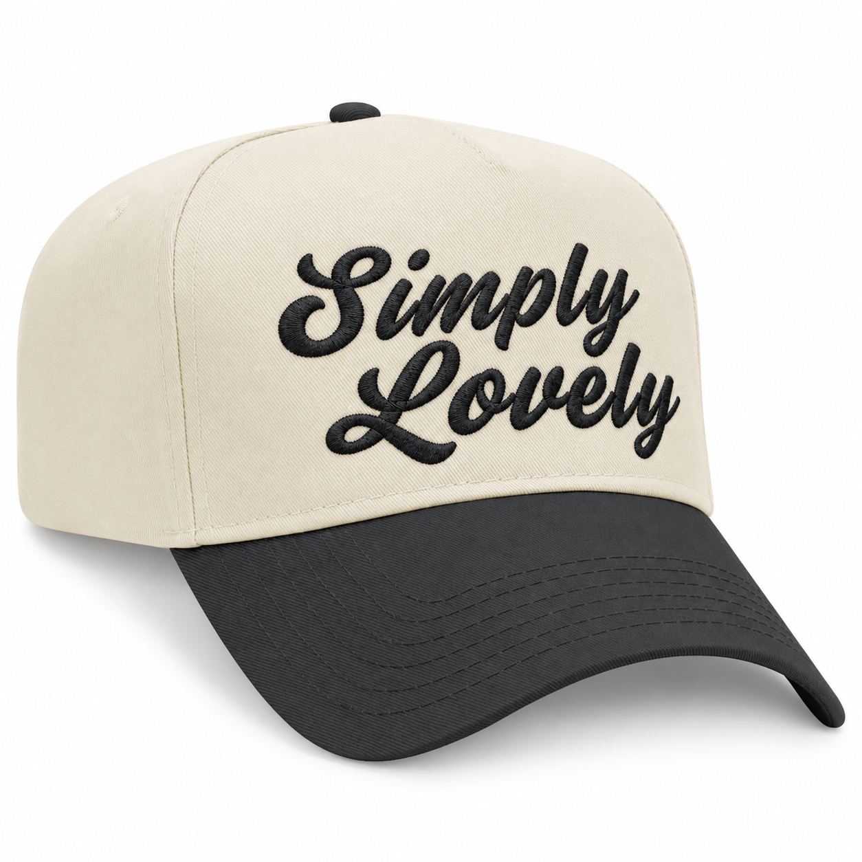 Simply Lovely Script Embroidered Snapback Hat - Black/Natural