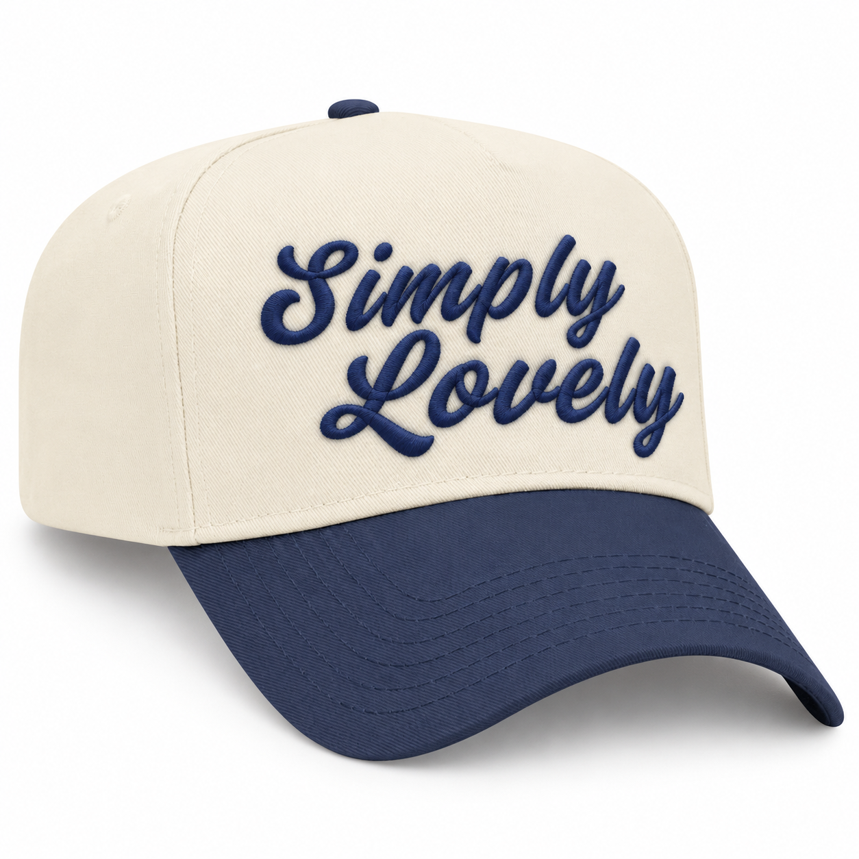 Simply Lovely Script Embroidered Snapback Hat - Navy