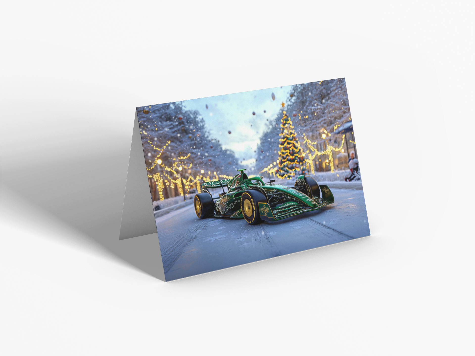 Green F1 Car Christmas Greeting Card