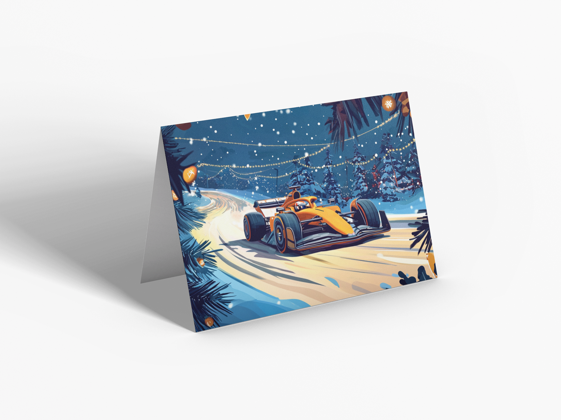 Orange F1 Car Christmas Greeting Card