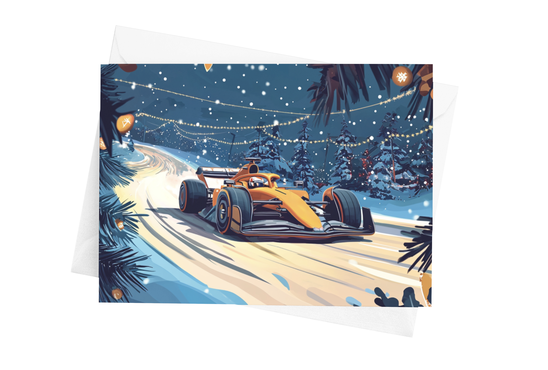 Orange F1 Car Christmas Greeting Card