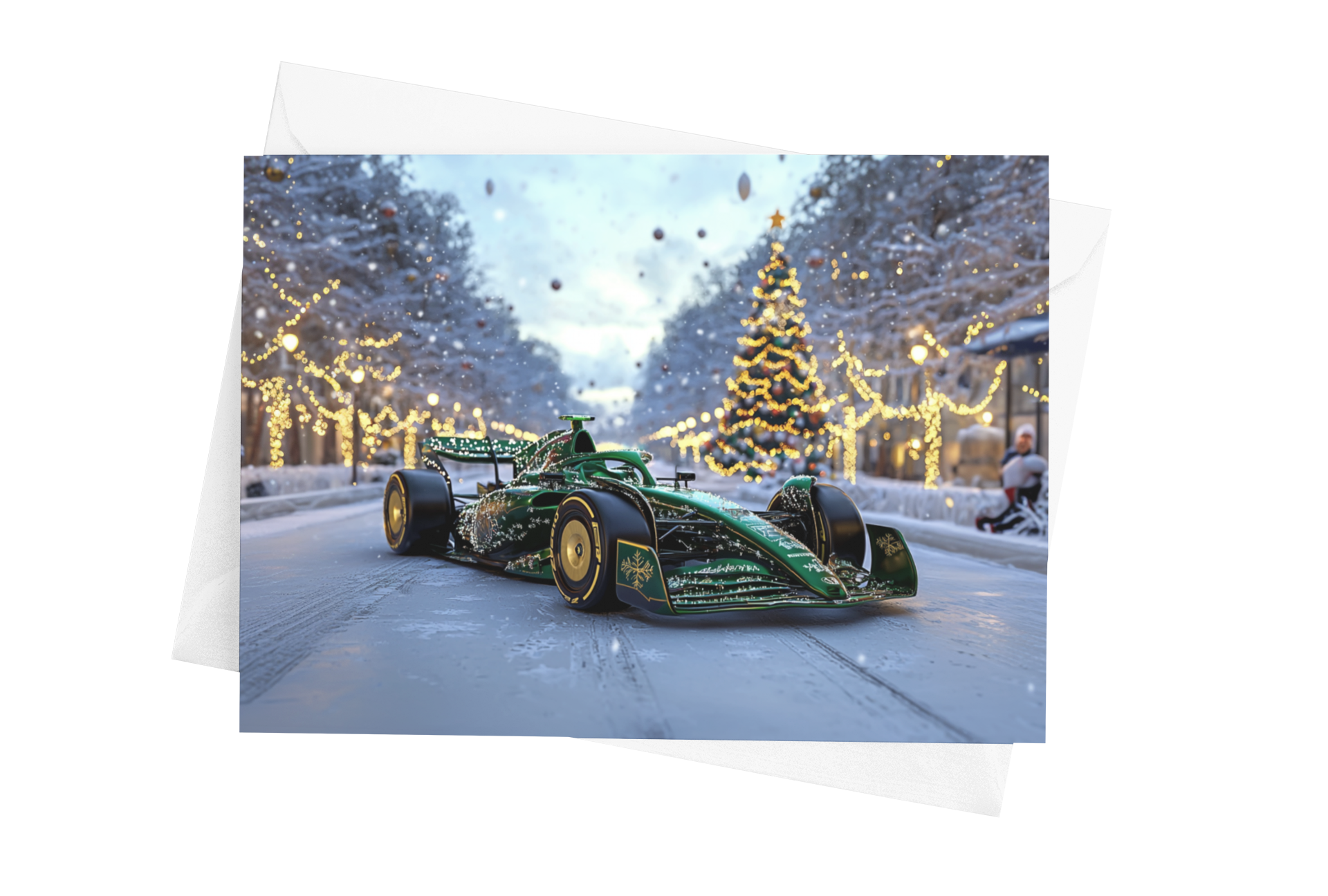 Green F1 Car Christmas Greeting Card