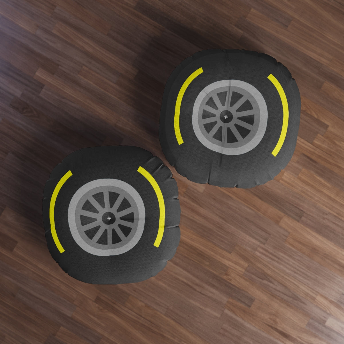 Motorsport Tire - Yellow Tufted Floor Pillow, Round - FormulaFanatics