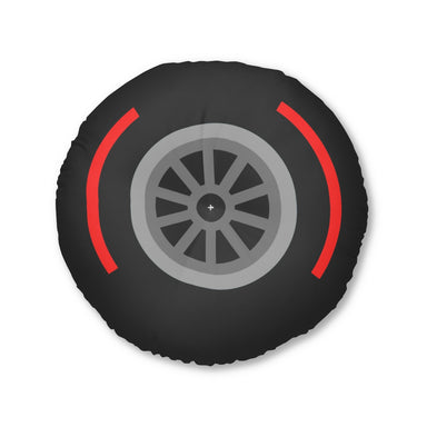 Motorsport Tire - Red Tufted Floor Pillow, Round - FormulaFanatics