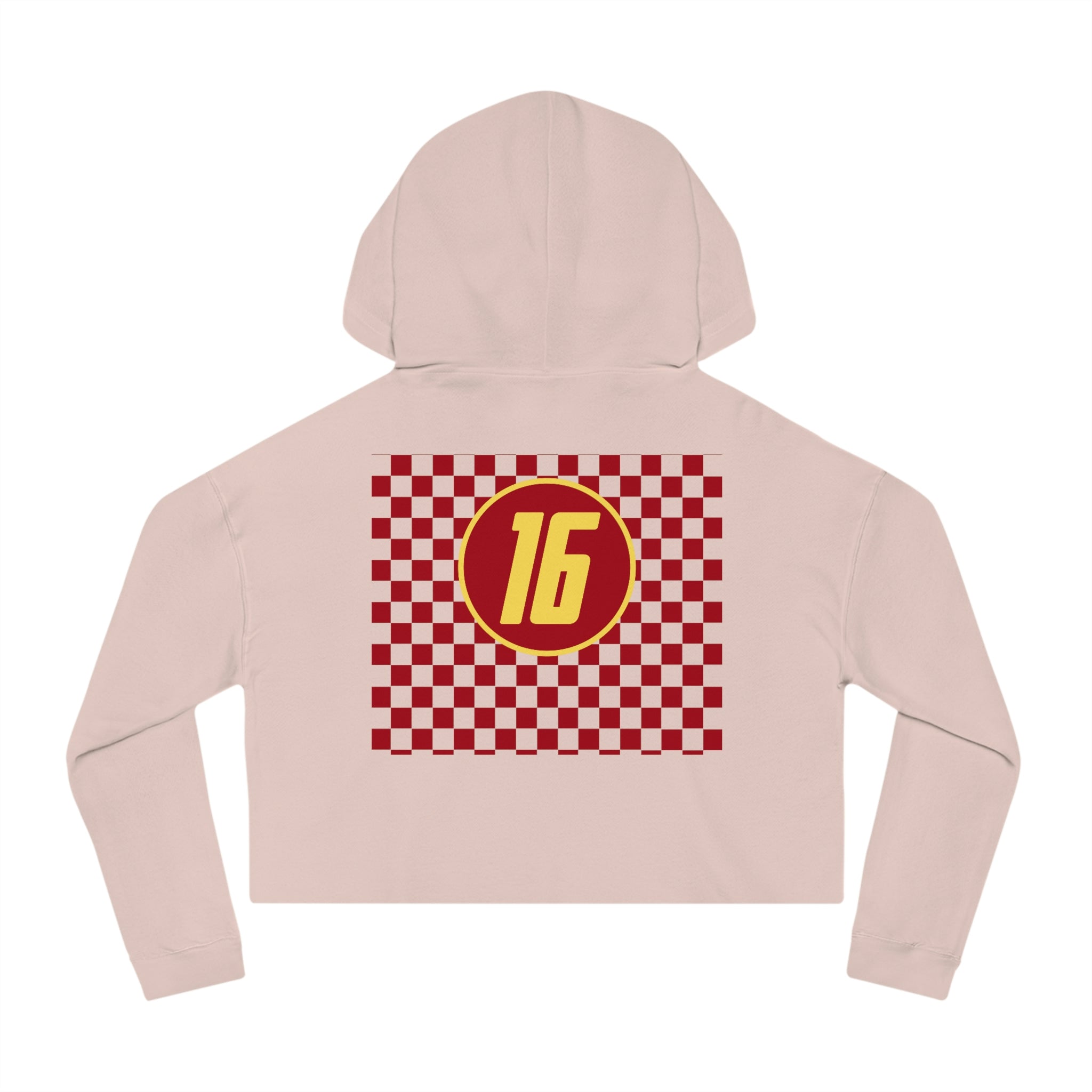 Checkered "16"  Rear Print Women’s Cropped Hooded Sweatshirt - FormulaFanatics