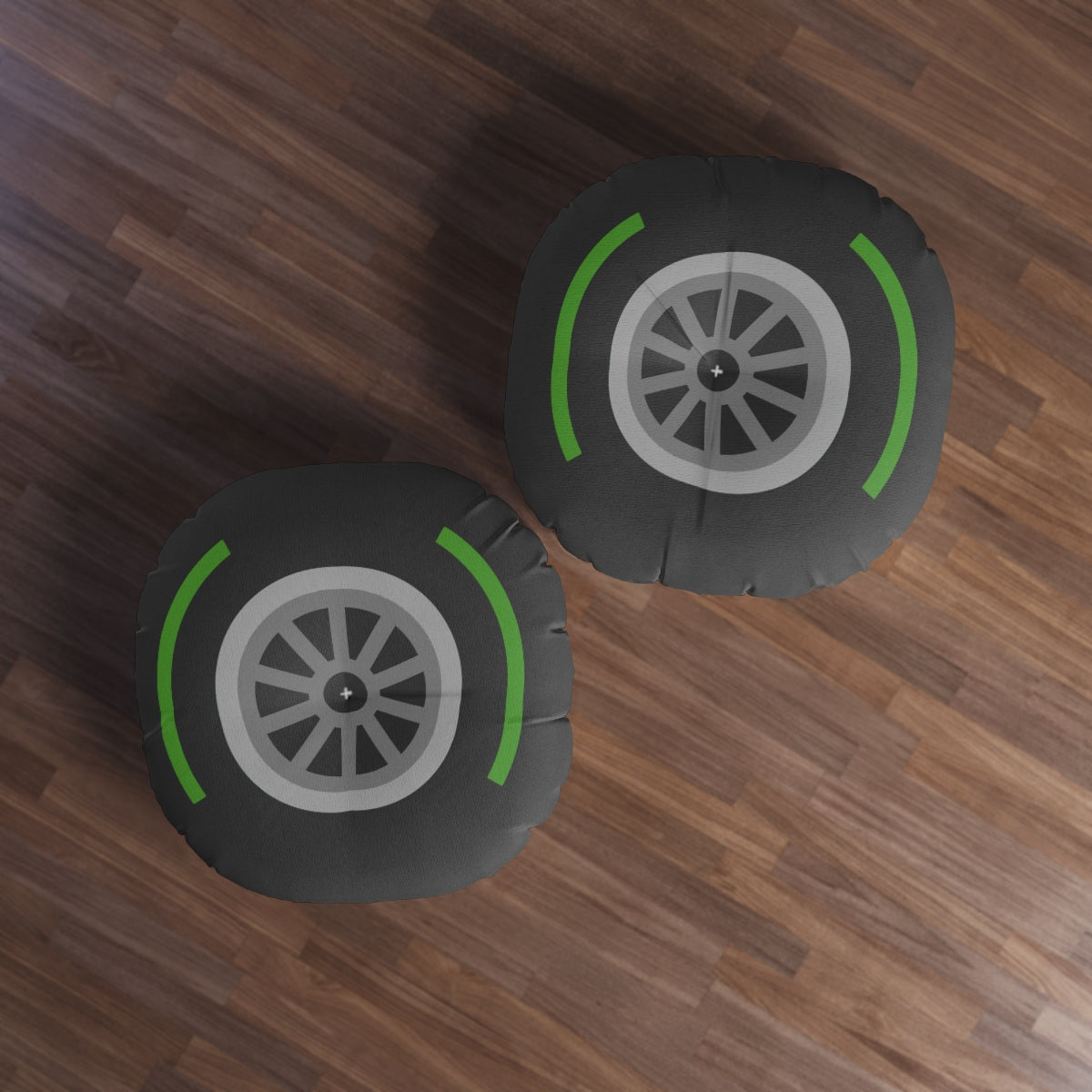 Motorsport Tire - Green Tufted Floor Pillow, Round - FormulaFanatics