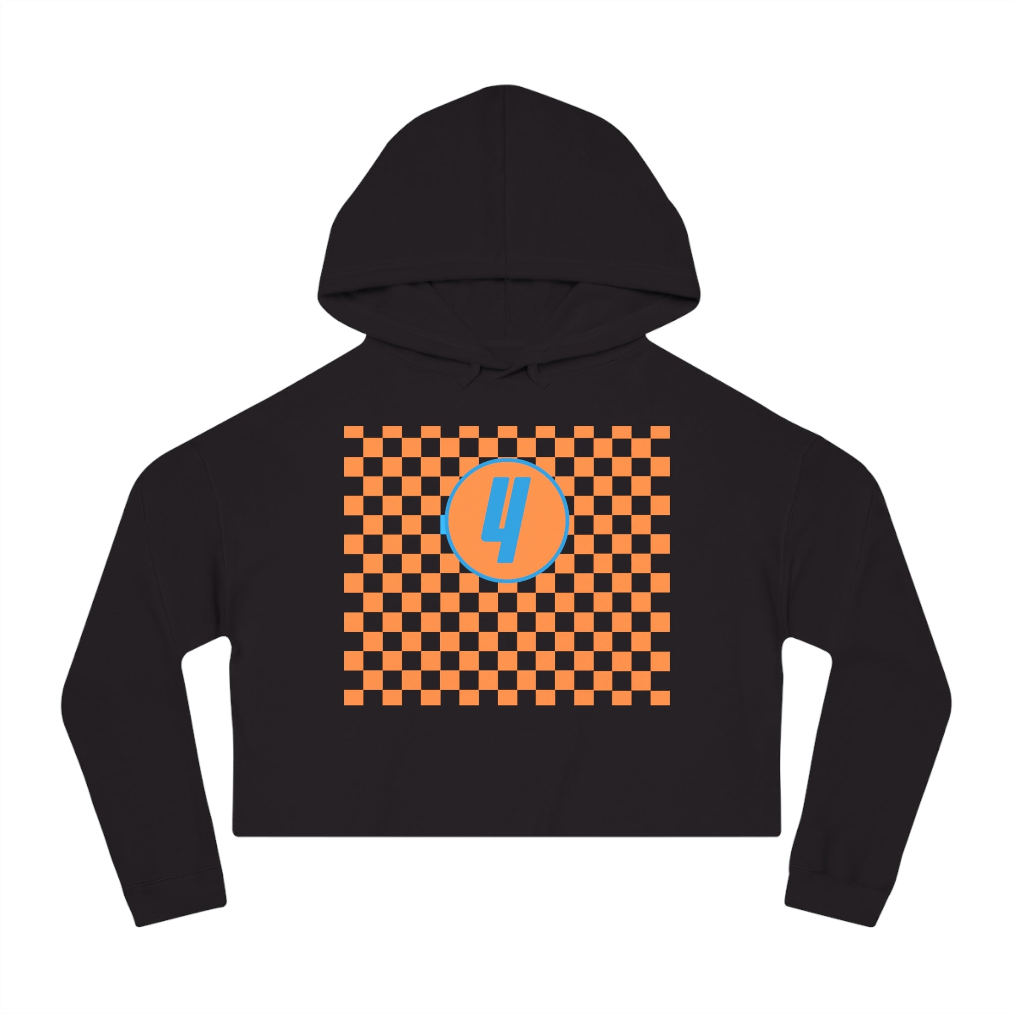 Checkered "4" Women’s Cropped Hooded Sweatshirt - FormulaFanatics