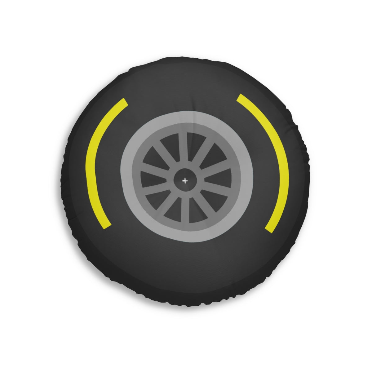 Motorsport Tire - Yellow Tufted Floor Pillow, Round - FormulaFanatics