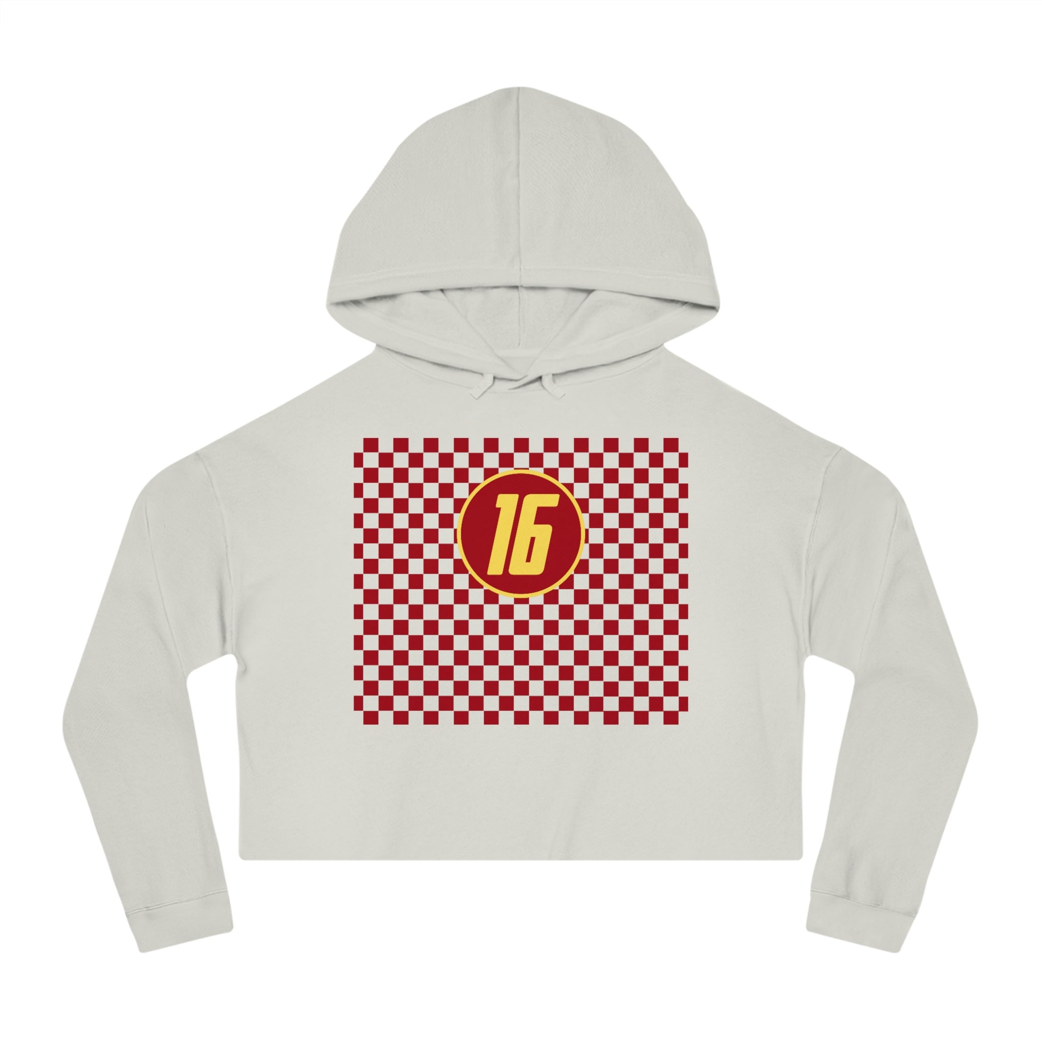Checkered "16" Women’s Cropped Hooded Sweatshirt - FormulaFanatics