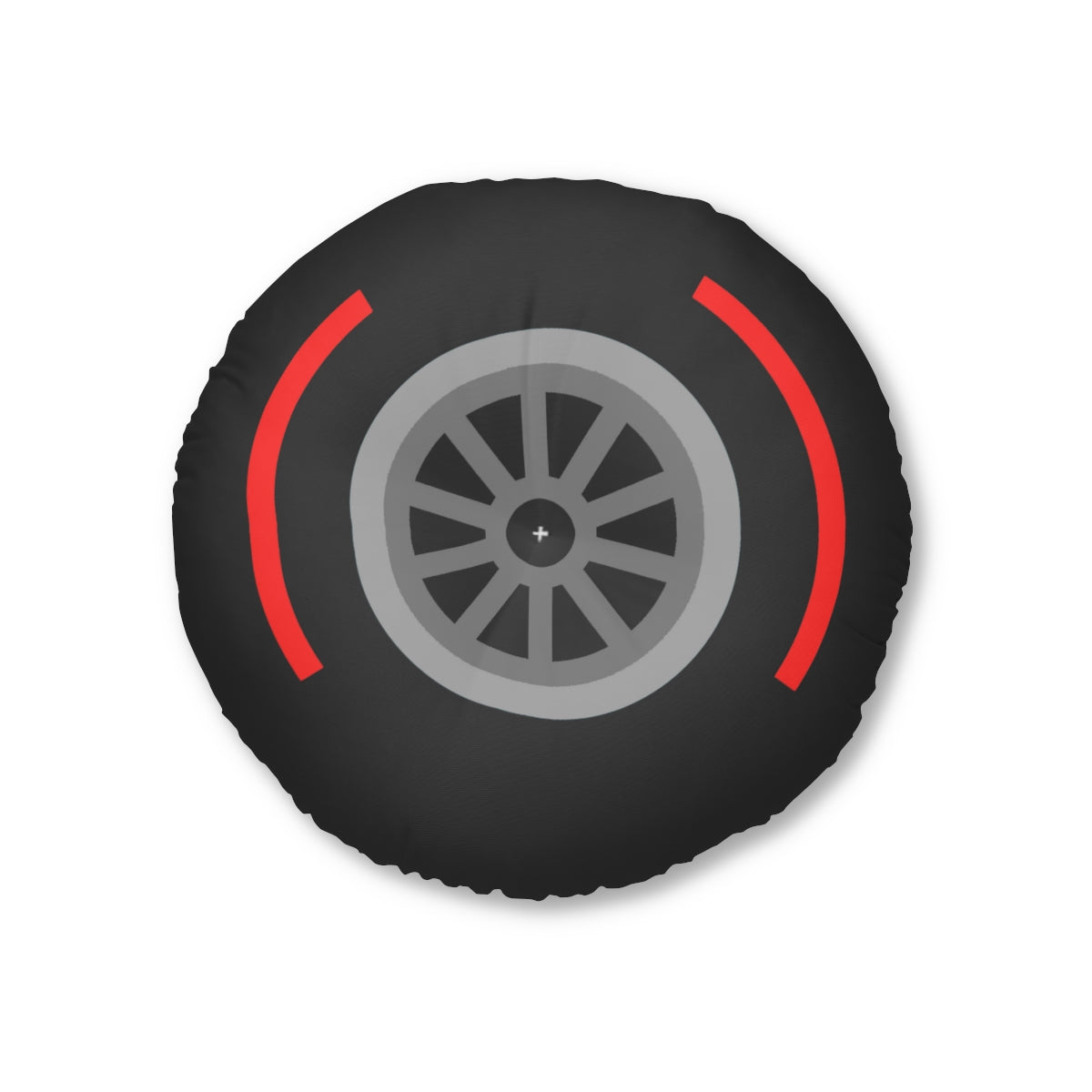 Motorsport Tire - Red Tufted Floor Pillow, Round - FormulaFanatics