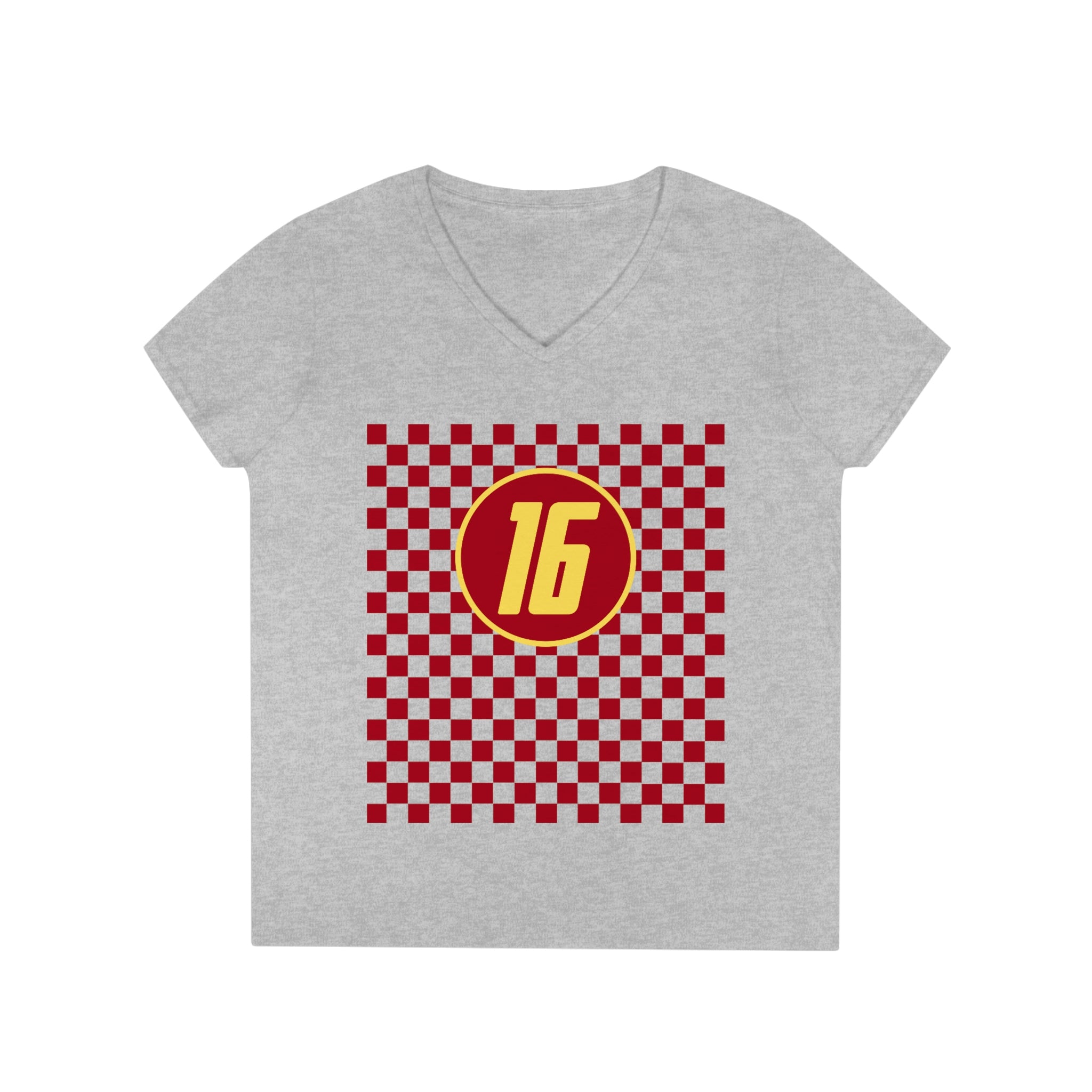 Checkered 16 Ladies' V-Neck T-Shirt - FormulaFanatics