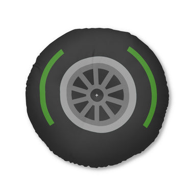 Motorsport Tire - Green Tufted Floor Pillow, Round - FormulaFanatics