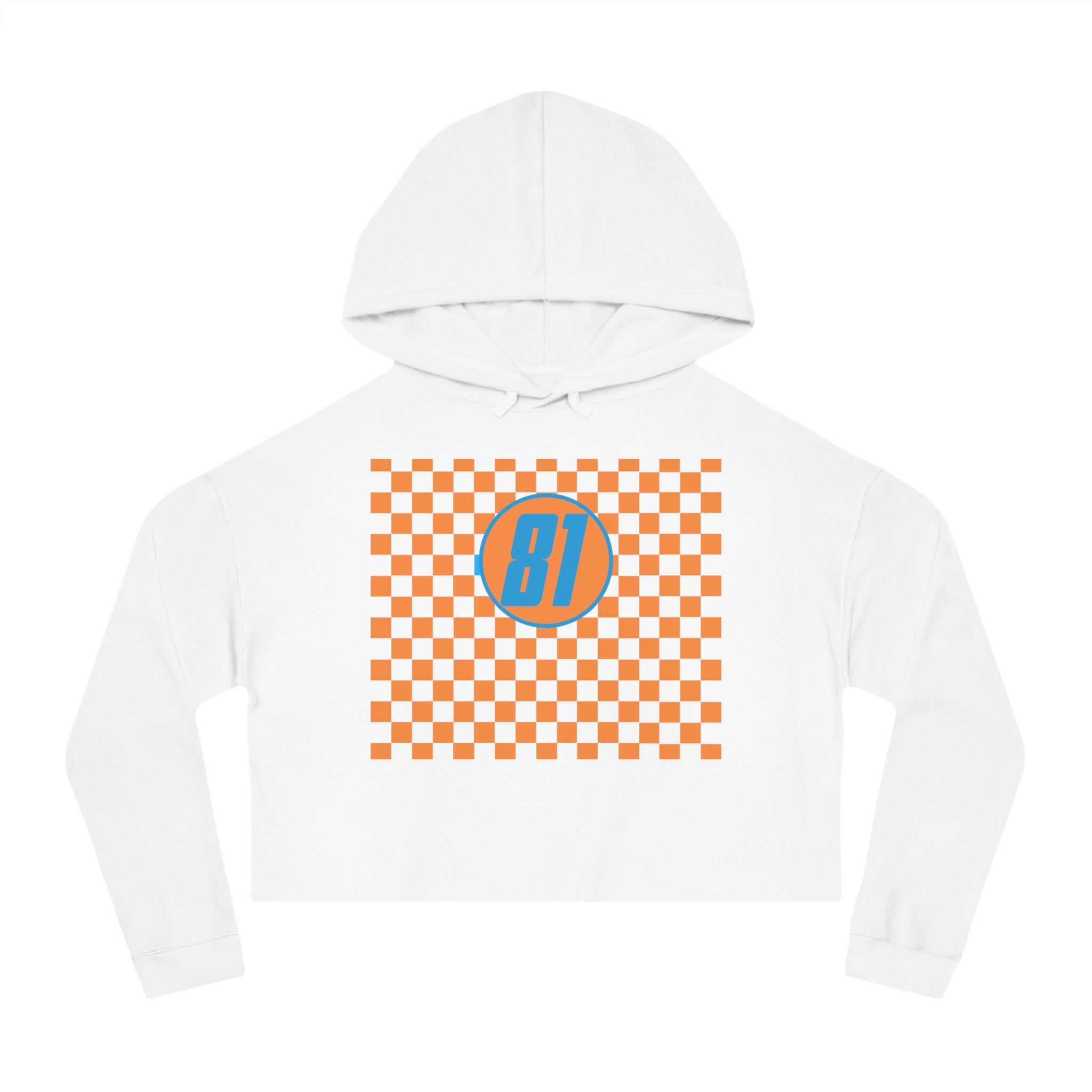 Checkered "81" Women’s Cropped Hooded Sweatshirt - FormulaFanatics