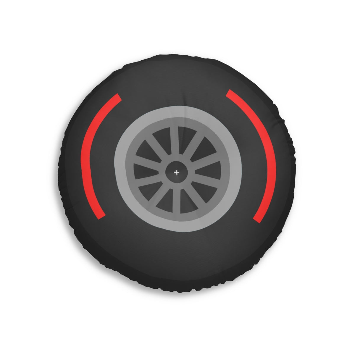 Motorsport Tire - Red Tufted Floor Pillow, Round - FormulaFanatics