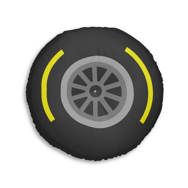 Motorsport Tire - Yellow Tufted Floor Pillow, Round - FormulaFanatics