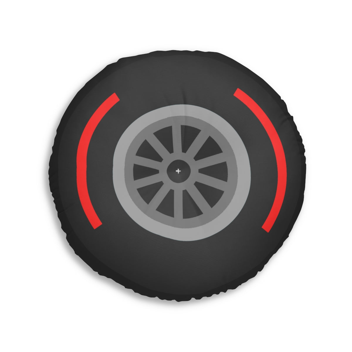 Motorsport Tire - Red Tufted Floor Pillow, Round - FormulaFanatics