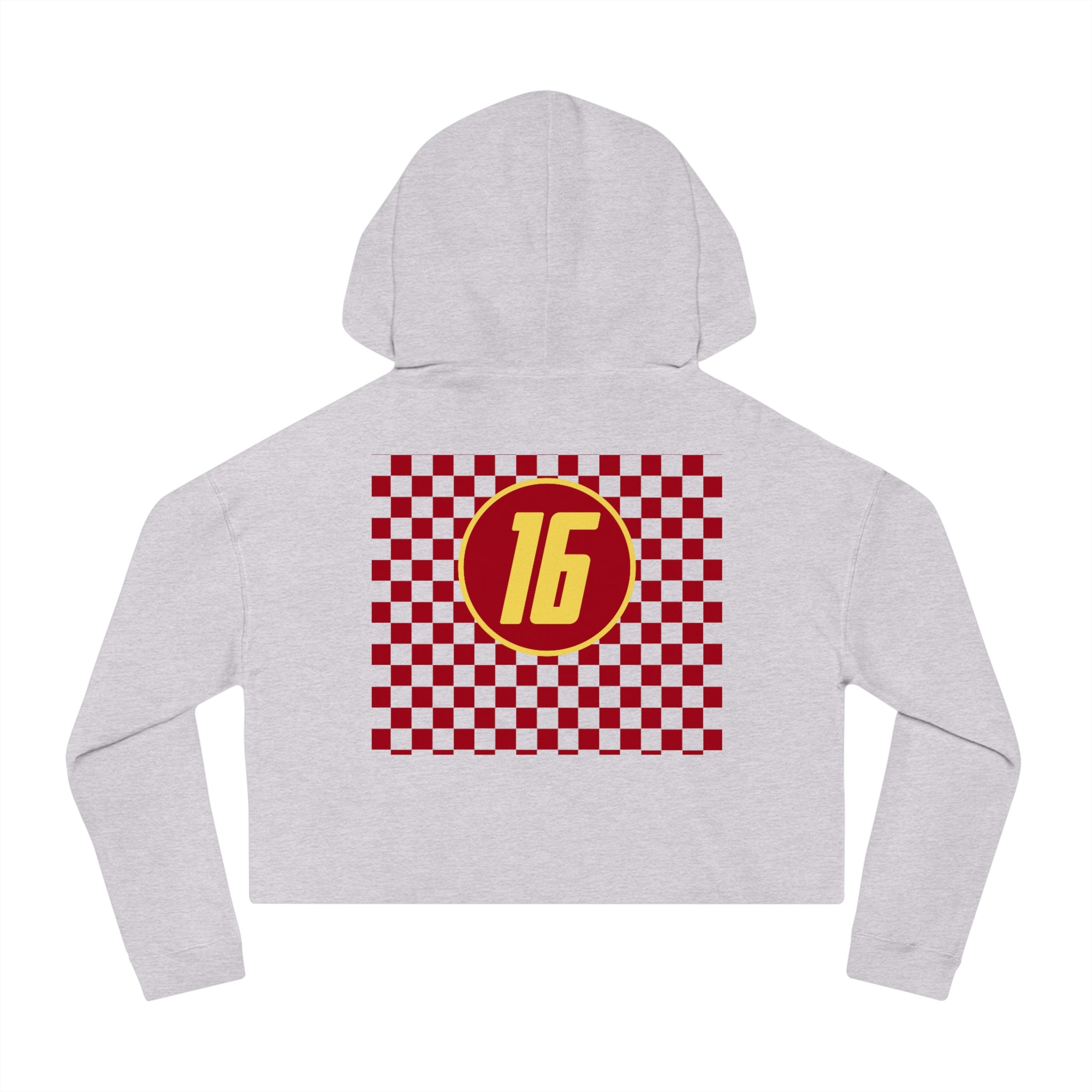 Checkered "16"  Rear Print Women’s Cropped Hooded Sweatshirt - FormulaFanatics
