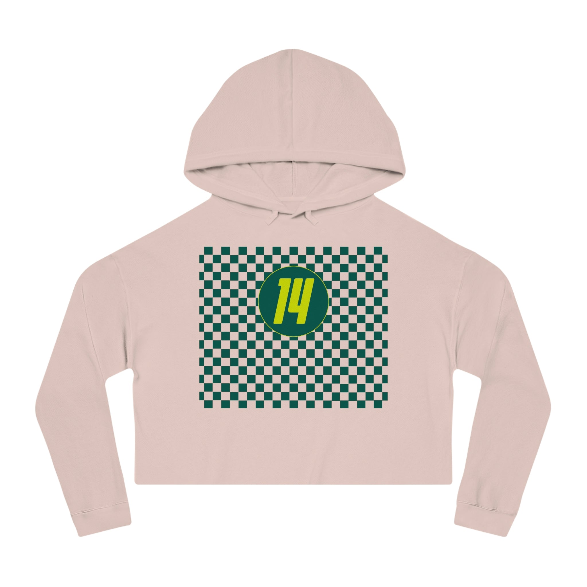 Checkered "14" Women’s Cropped Hooded Sweatshirt - FormulaFanatics