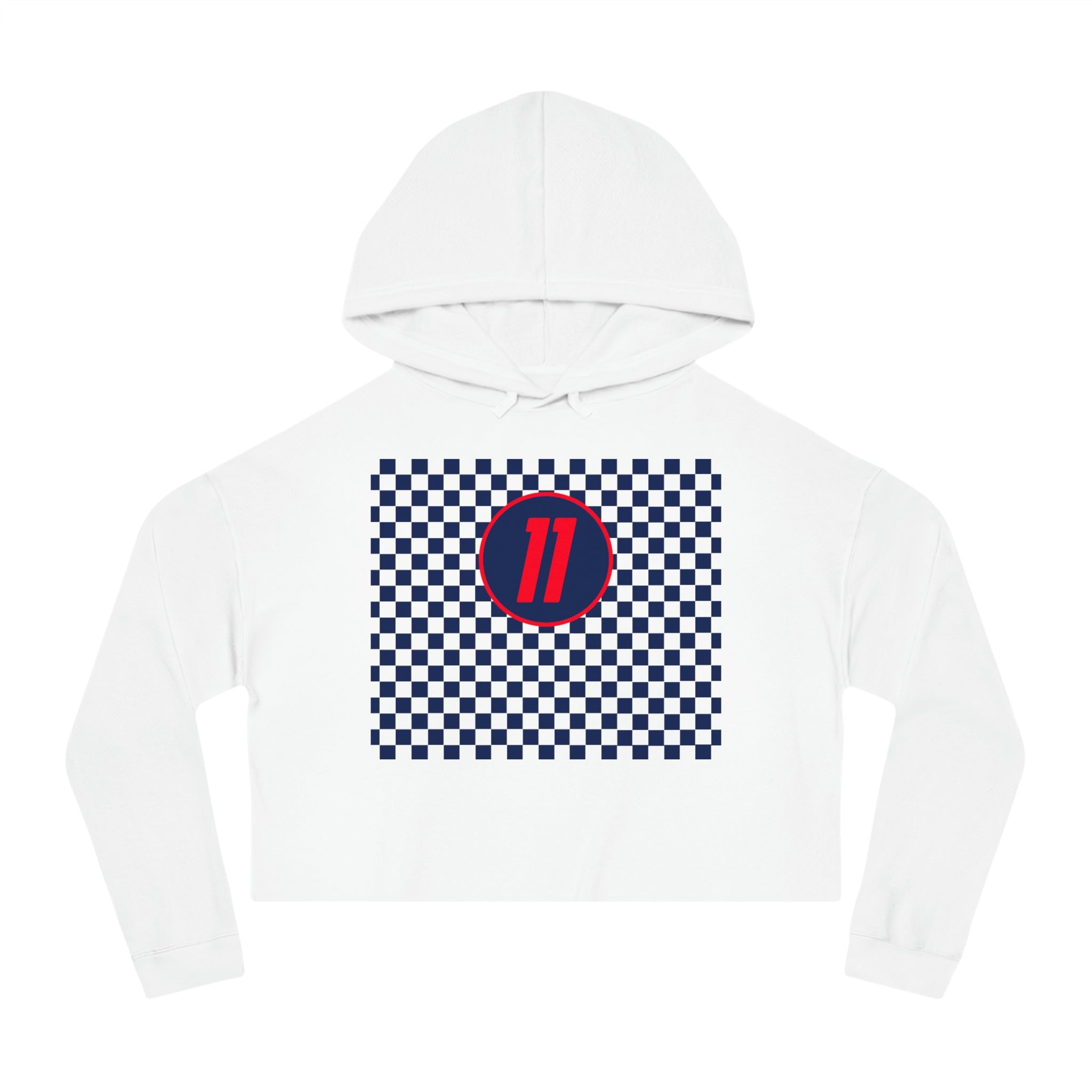 Checkered "11" Women’s Cropped Hooded Sweatshirt - FormulaFanatics